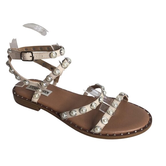 Steve Madden Sandals Womens Size 8 Travel-P Pearl Stud Gladiator Strappy Ivory - Picture 7 of 11